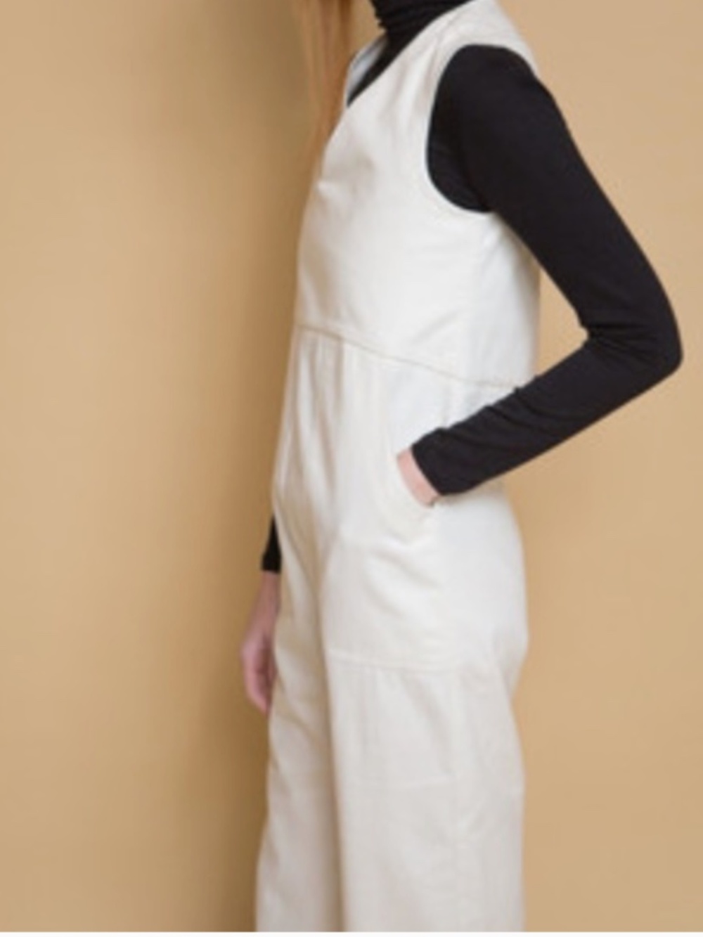 Micaela Greg Cream Utility Jumpsuit Sleeveless Twill Cotton Made in USA